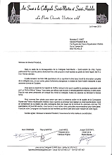 Lettre de remerciements des organisateurs de l'inauguration de la Coll�giale de Vis�